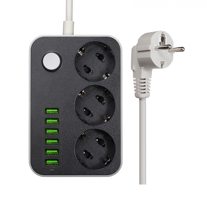 Power Strip 6 USB 3 Universal Socket With Overload Protector Circuit Breaker Switch Outlet Extend