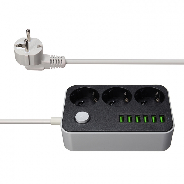 Power Strip 6 USB 3 Universal Socket With Overload Protector Circuit Breaker Switch Outlet Extend
