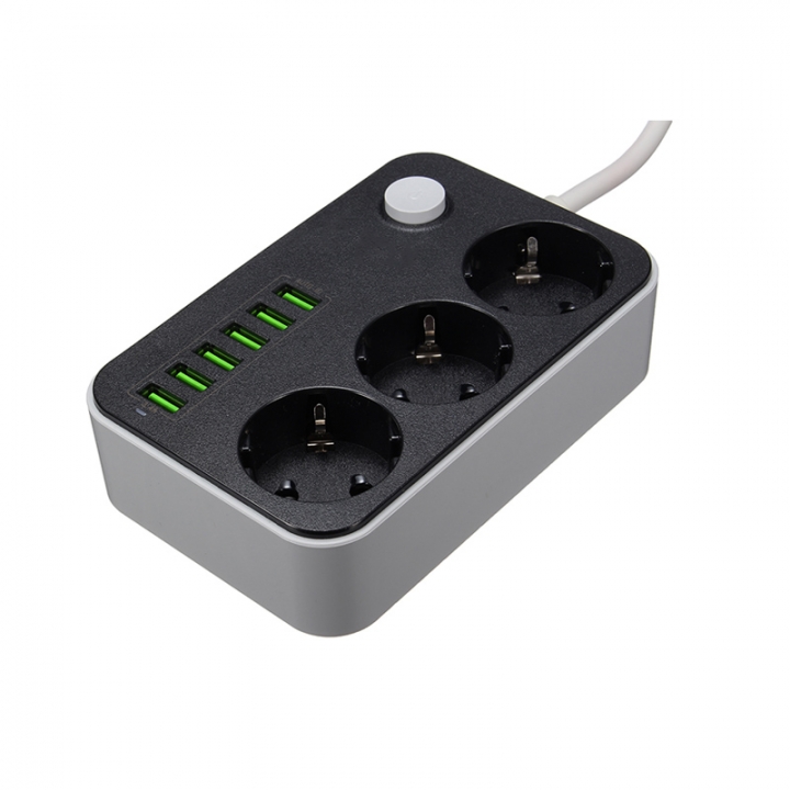 Power Strip 6 USB 3 Universal Socket With Overload Protector Circuit Breaker Switch Outlet Extend
