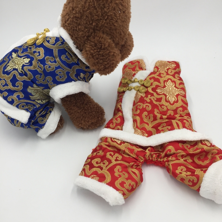 Dog clothes Fall and Winter Clothes Red Teddy VIP Cotton Coat Bichon New year Festive pet Tang suit