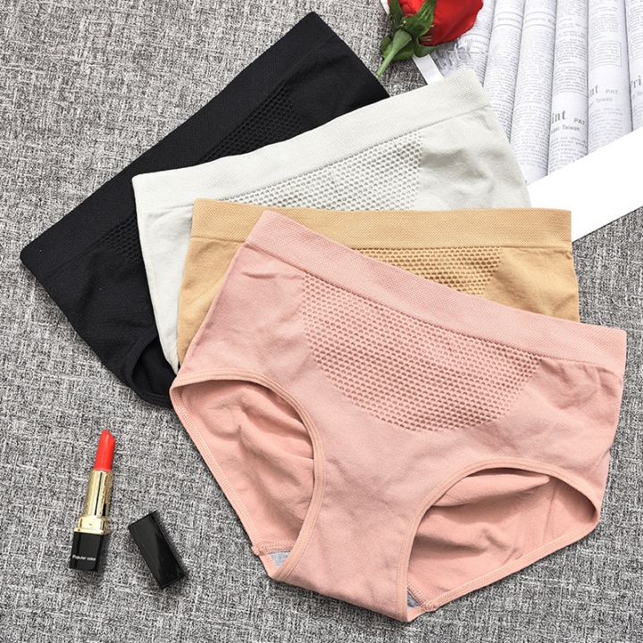 Ms Seamless Warm Palace Triangle Briefs Mid Waist Honeycomb Hip Cotton Bottom file Panties