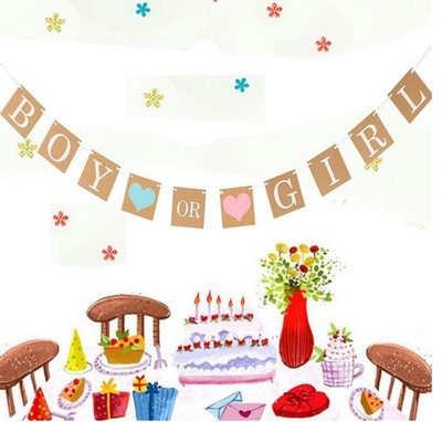 Wedding letter Bunting BOY OR GIRL Kraft paper Pull flag Shooting Prop