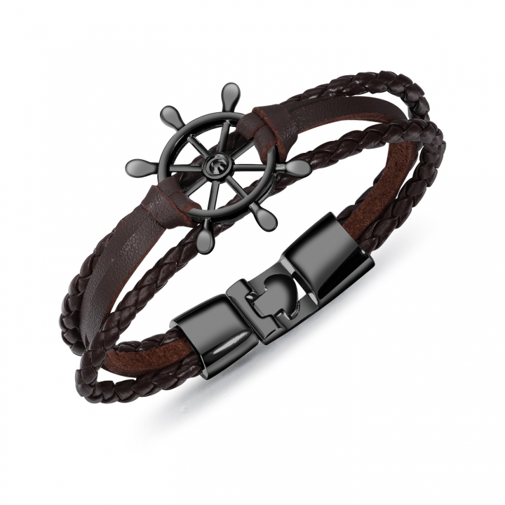 Western style fashion black personality Rudder Weaving leather Bracelet wristband