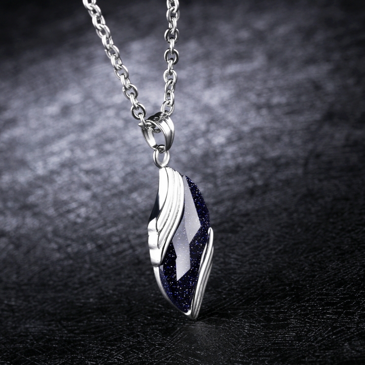 Stainless Steel Necklace Personality Blue Sand Stone Men Simple trend Pendant