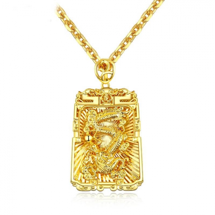 Men Accessories Shakin Domineering fashion Copper plating Thick gold Dragon card Pendant necklace