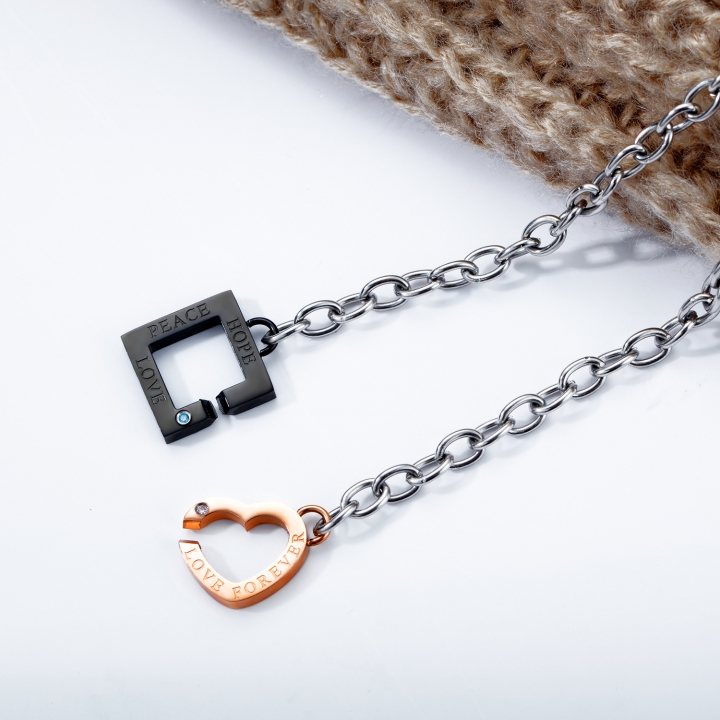 Fashion letter Diamond Titanium steel Couple classic Love O word chain wristband
