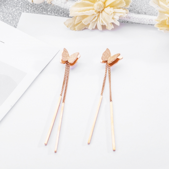 Western style Retro geometry Scrub Three-dimensional butterfly Titanium steel earring