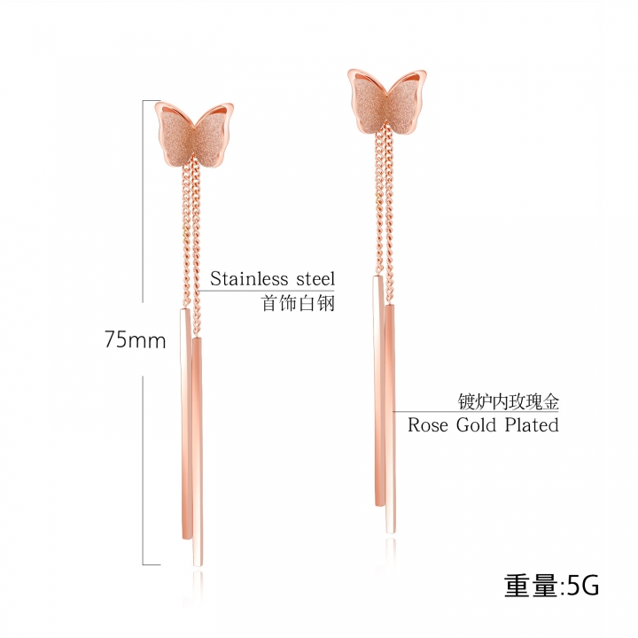 Western style Retro geometry Scrub Three-dimensional butterfly Titanium steel earring