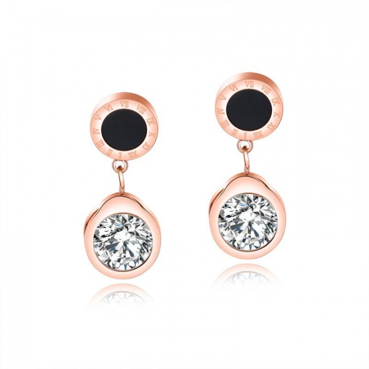 Personality Rome digital Circle earring temperament Titanium steel Rose gold plated earring