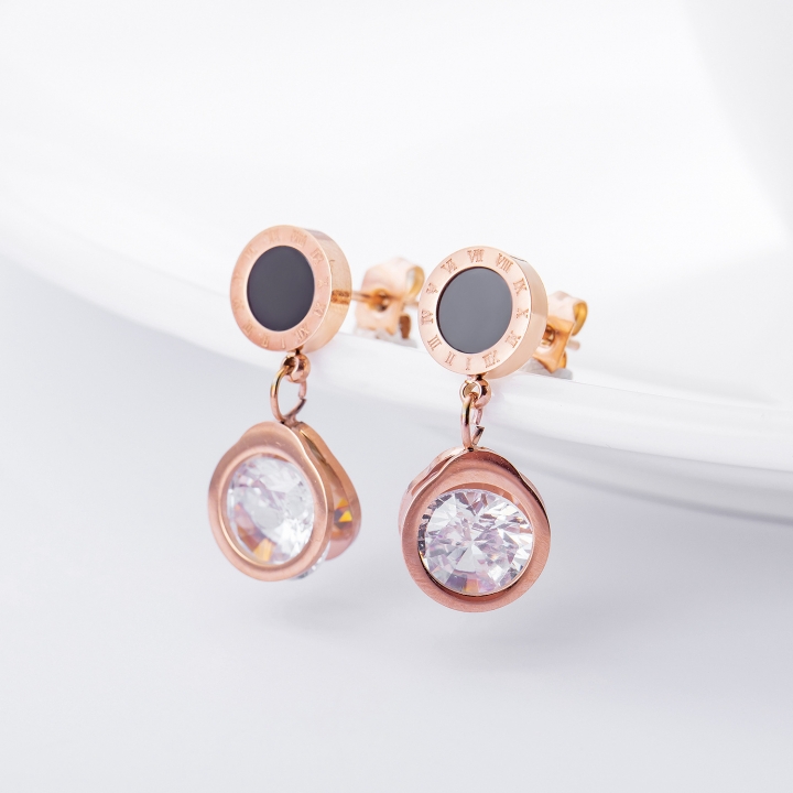 Personality Rome digital Circle earring temperament Titanium steel Rose gold plated earring