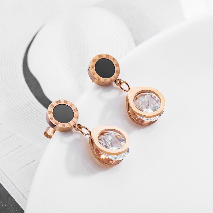 Personality Rome digital Circle earring temperament Titanium steel Rose gold plated earring
