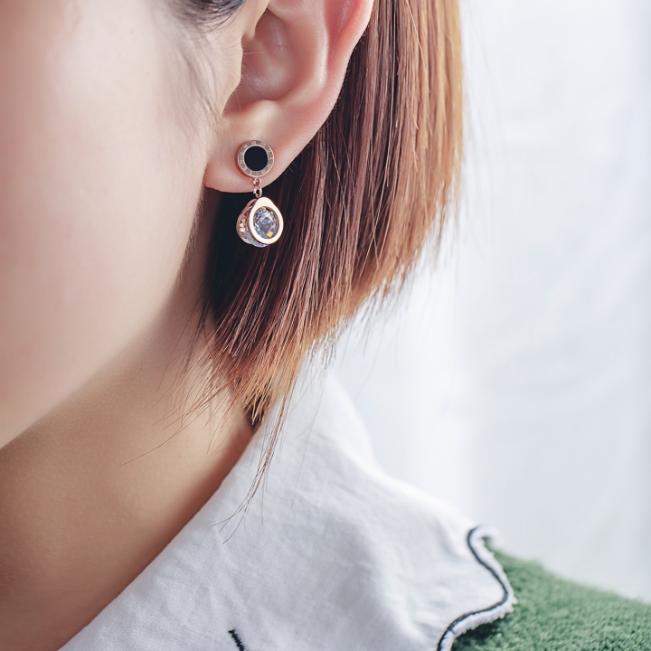 Personality Rome digital Circle earring temperament Titanium steel Rose gold plated earring