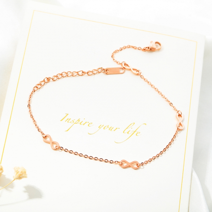 Western style popular Bracelet endless 8 words Titanium steel Rose gold Lottery Anklet