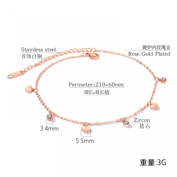 Titanium steel 18K rose gold Love Anklet Simple Girlfriend Sister chain Accessories