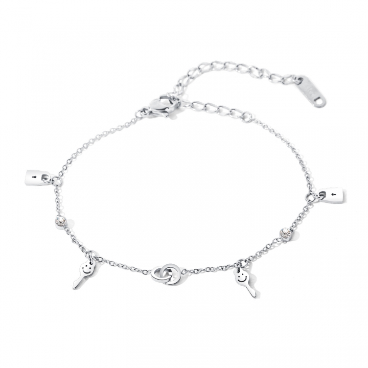 Simple Double ring Circle Bracelet Titanium steel Rose gold plated key Smiley face Diamond jewelry