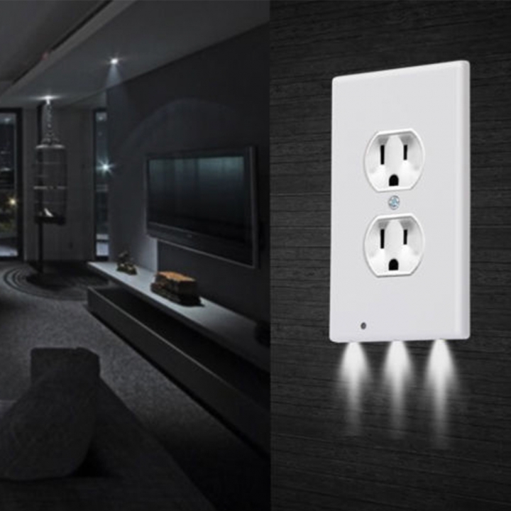 Plug Cover LED Night Light Angel Wall Outlet Face Hallway Bedroom Bathroom Safety Light