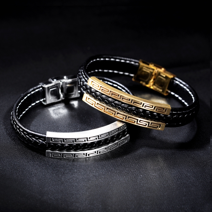 Western style Men Accessories classic Great Wall Weaving Leather bracelet