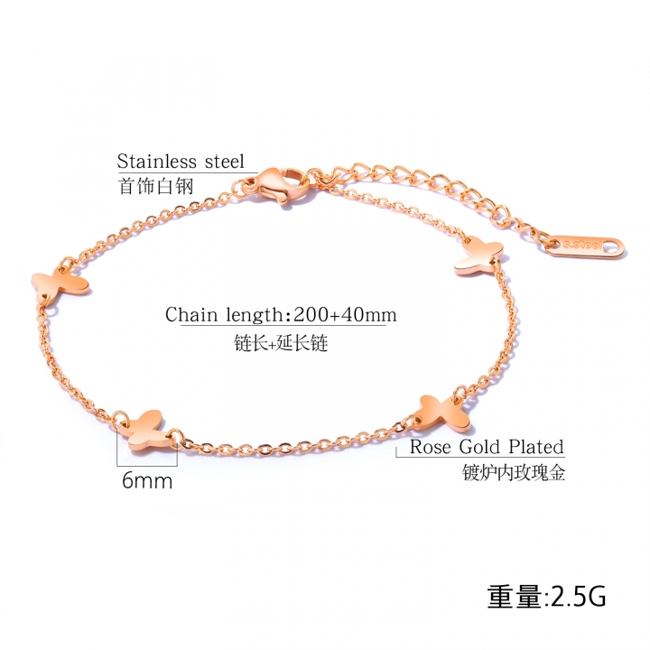 Fashion butterfly Anklet personality Plated 18K Lottery Titanium steel Foot ring Accessories