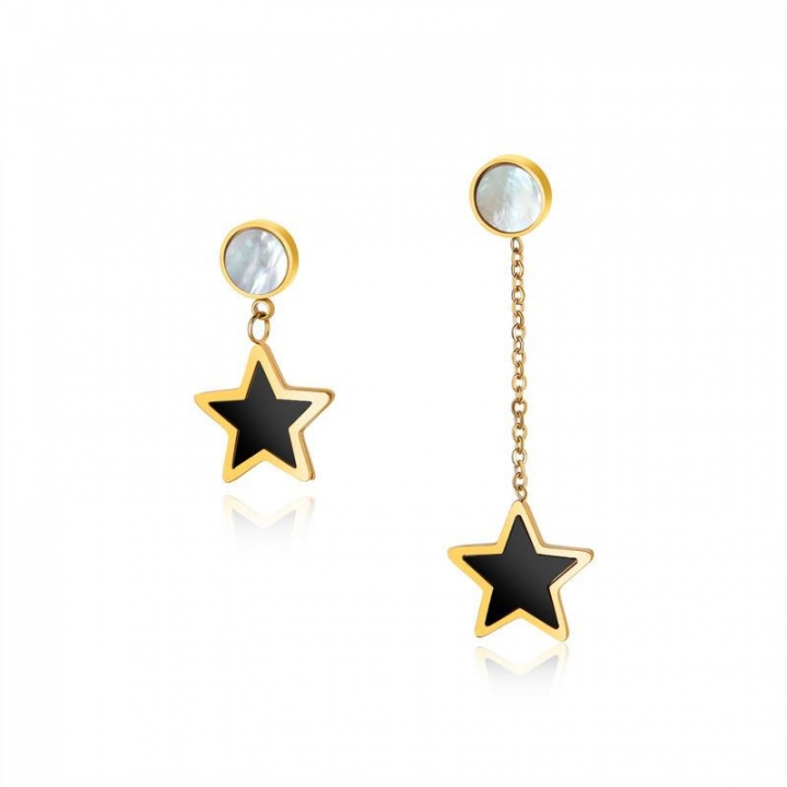 Geometric shape Asymmetry temperament Pentagram earring personality Black star White mother earring