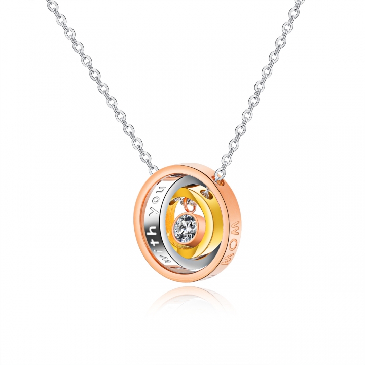 Simple personality Small Three rings Interlocking Diamond Titanium steel Couple necklace