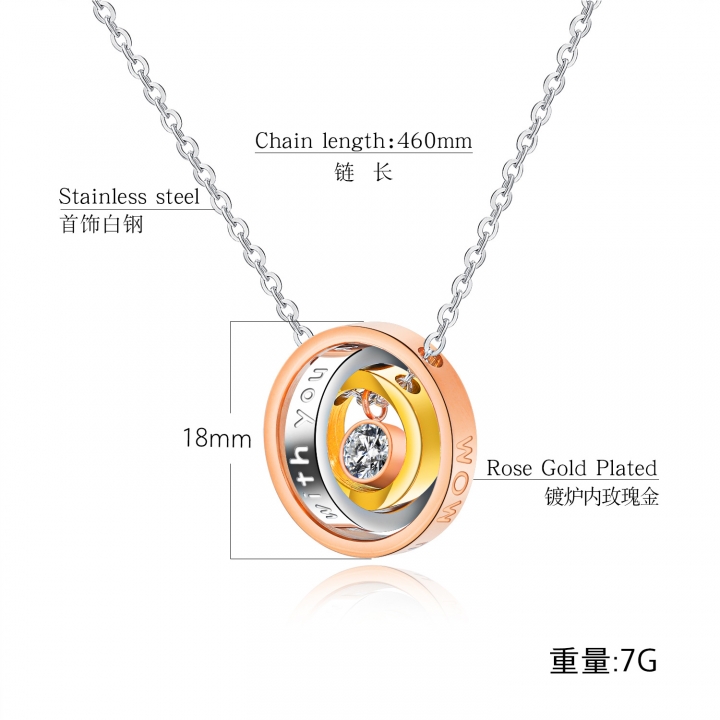 Simple personality Small Three rings Interlocking Diamond Titanium steel Couple necklace