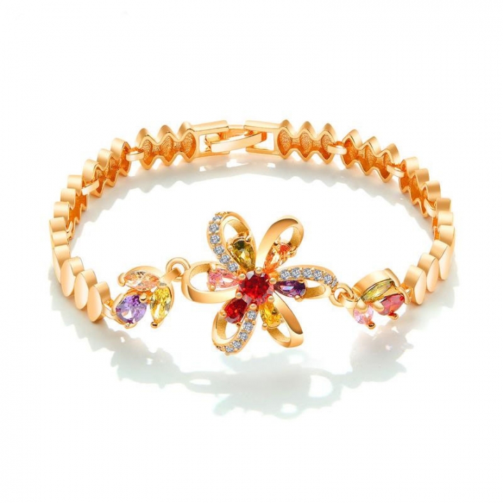 Personality Beautiful Flower Zircon Bracelet Imitation gold Colorful diamond Girlfriend Sister chain