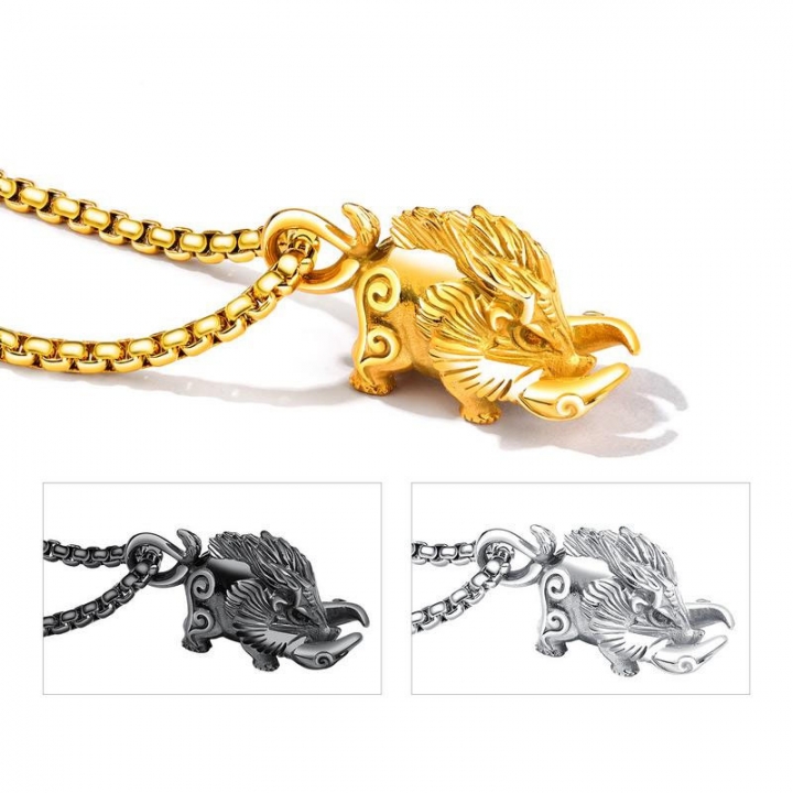 Western style Celtic Crazy Wild boar Pendant Titanium steel necklace student Accessories