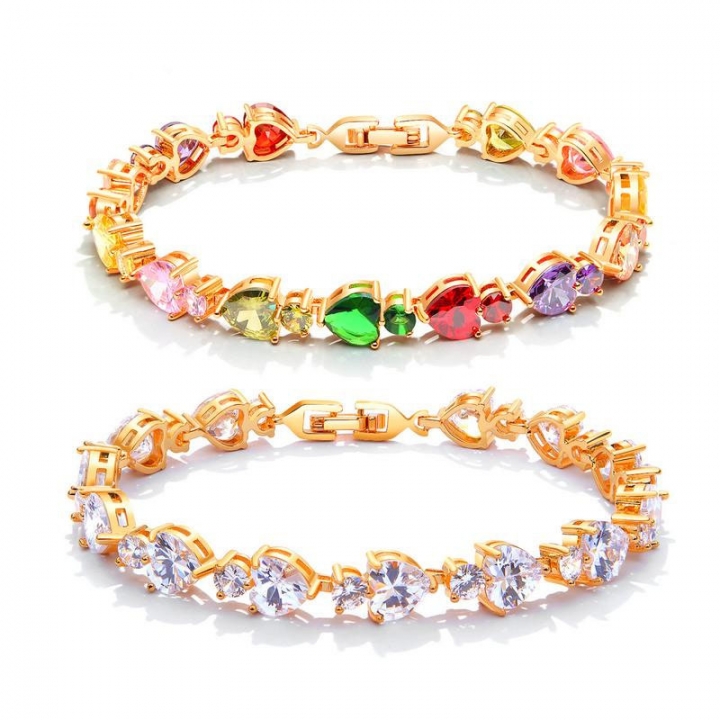 Western style Copper plated 18K gold Imitation gold Love Ms Colorful diamond Bracelet