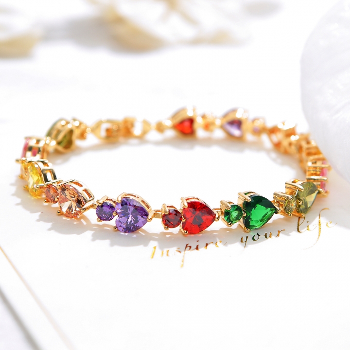 Western style Copper plated 18K gold Imitation gold Love Ms Colorful diamond Bracelet