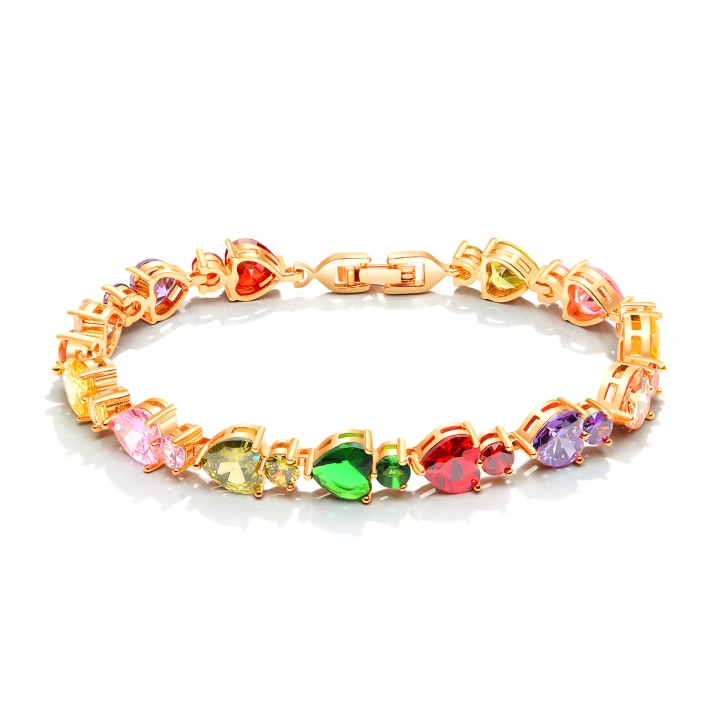Western style Copper plated 18K gold Imitation gold Love Ms Colorful diamond Bracelet