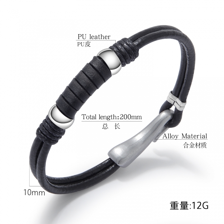 Western style trend Weaving alloy Leather rope Men Bracelet Simple Wild Accessories