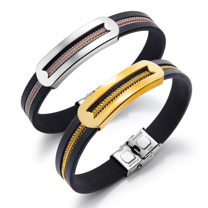 Western style classic trend Accessories Titanium steel Men Leather bracelet