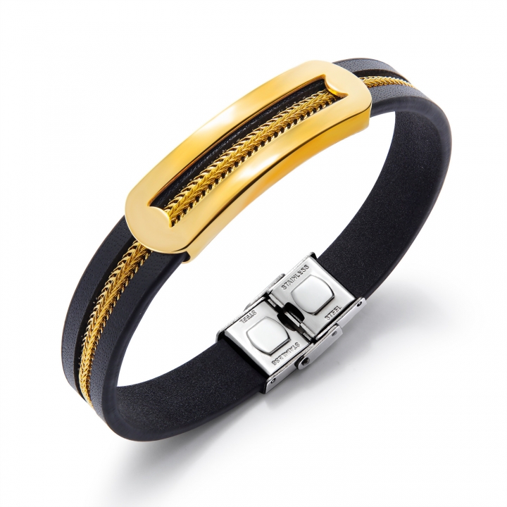 Western style classic trend Accessories Titanium steel Men Leather bracelet