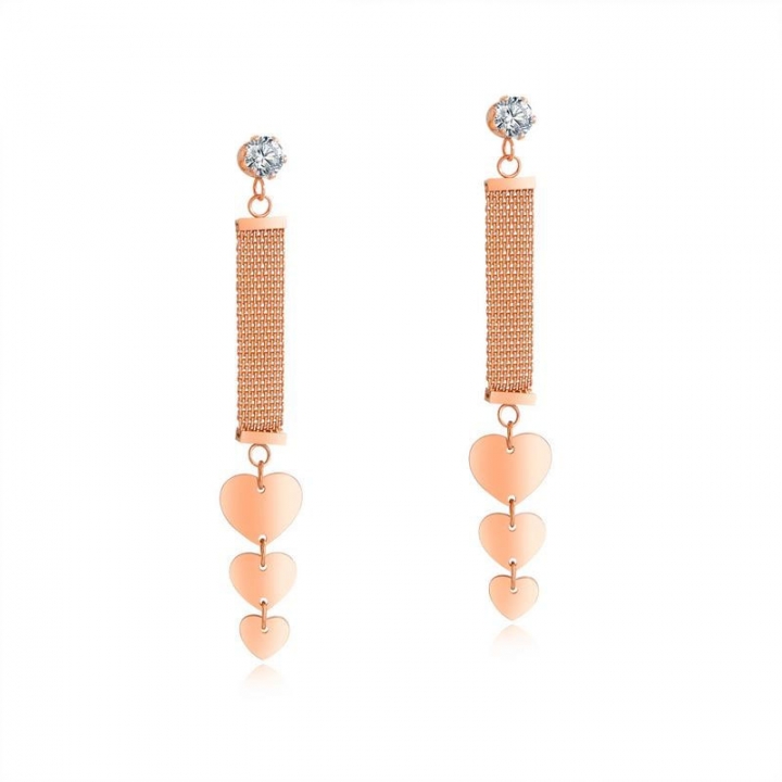Simple Titanium steel Long section Pendant tassel earring Rose gold Love Diamond Stud earring