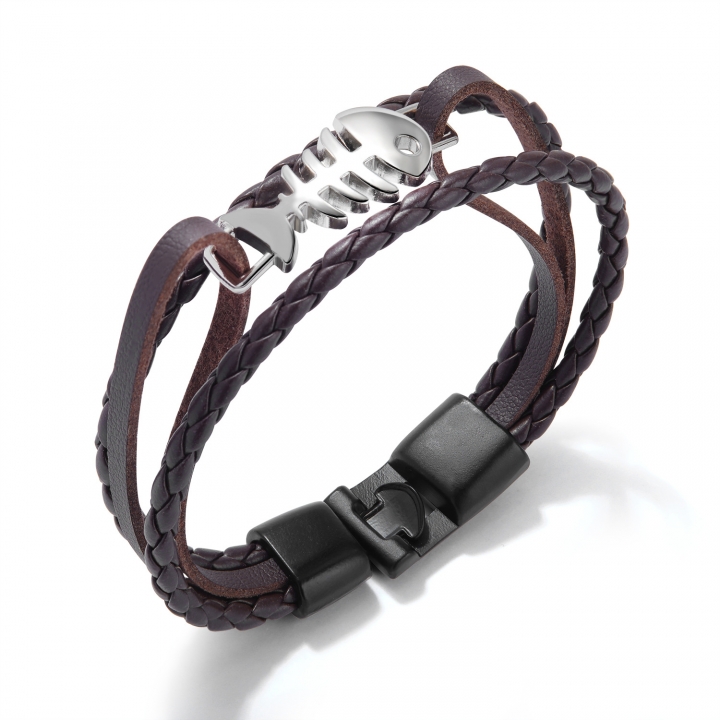 Personality fashion fish bone Leather bracelet Multi-layer Weaving Wild student accessories