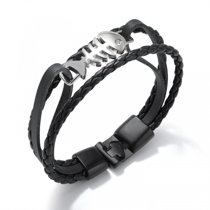 Personality fashion fish bone Leather bracelet Multi-layer Weaving Wild student accessories