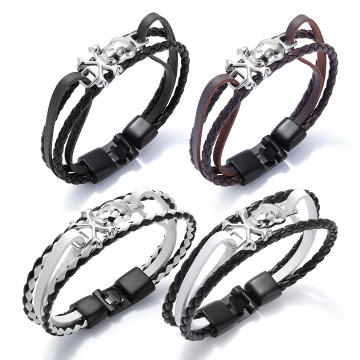 Western style Rock Multi-layer Weaving Leather bracelet Titanium steel Shantou pirate Sign wristband