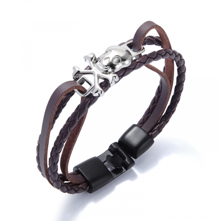 Western style Rock Multi-layer Weaving Leather bracelet Titanium steel Shantou pirate Sign wristband