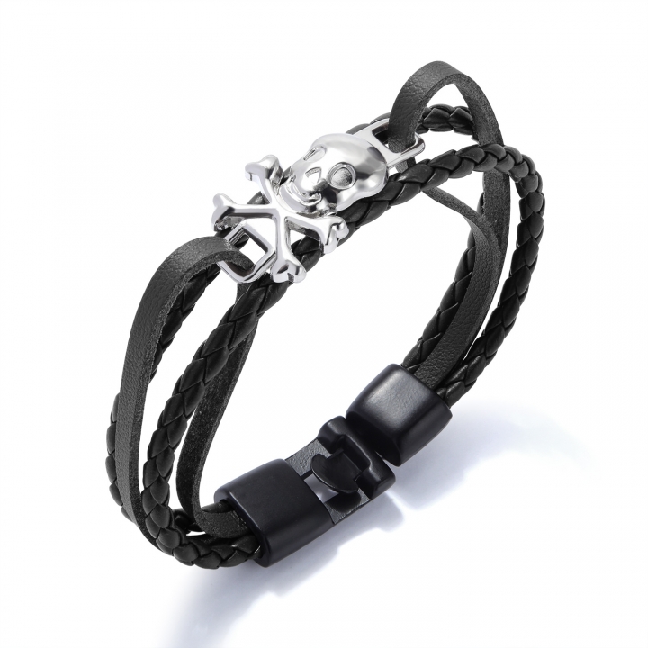 Western style Rock Multi-layer Weaving Leather bracelet Titanium steel Shantou pirate Sign wristband