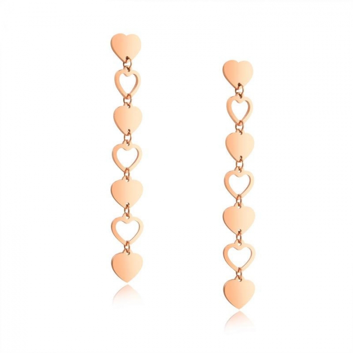 Temperament Long section Wild earring personality Rose gold Heart-shaped Titanium steel earring