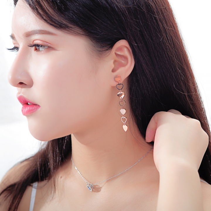 Temperament Long section Wild earring personality Rose gold Heart-shaped Titanium steel earring