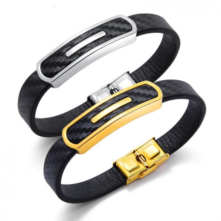 Western style Cowhide Bracelet Titanium steel Wild trend Men wristband