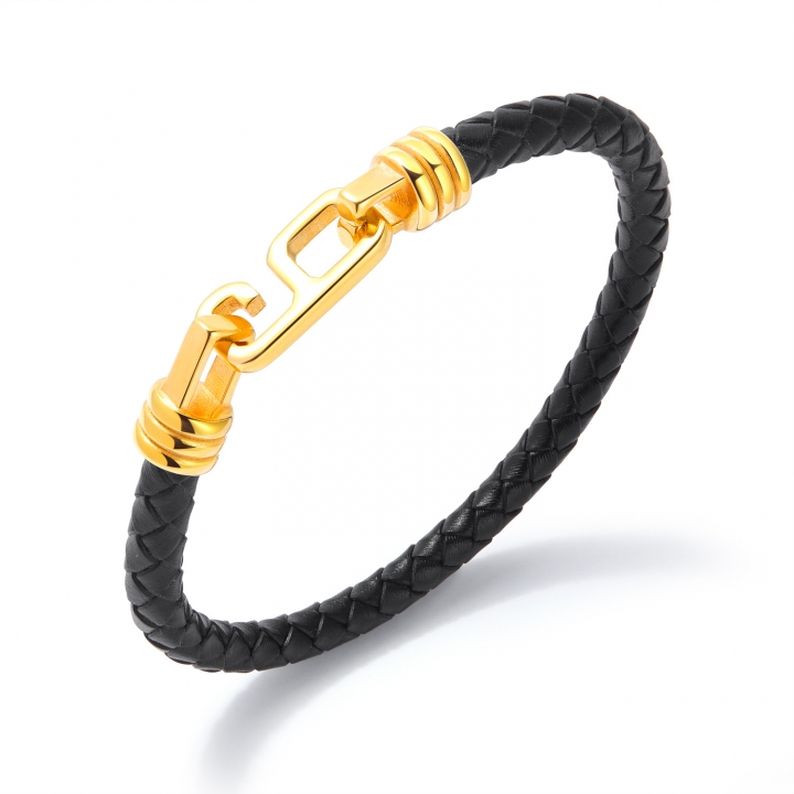 Western style Men 6 word buckle personality trend stainless steel Leather bracelet