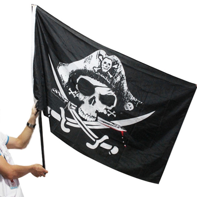 Skull and Cross Crossbones Sabres Swords Jolly Roger Pirate Flags With Grommets Decoration