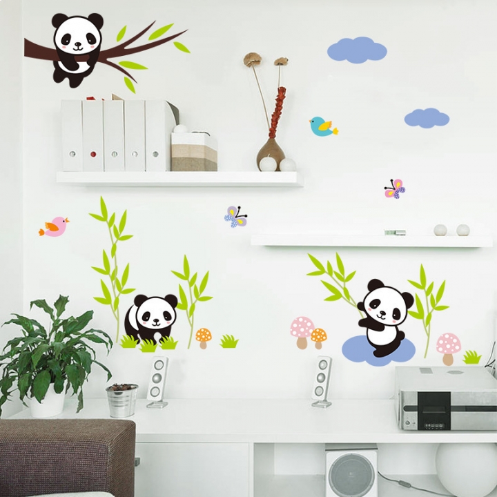 Panda Bamboo 3d Three-dimensional Wall sticker Children's room kindergarten decoration mural