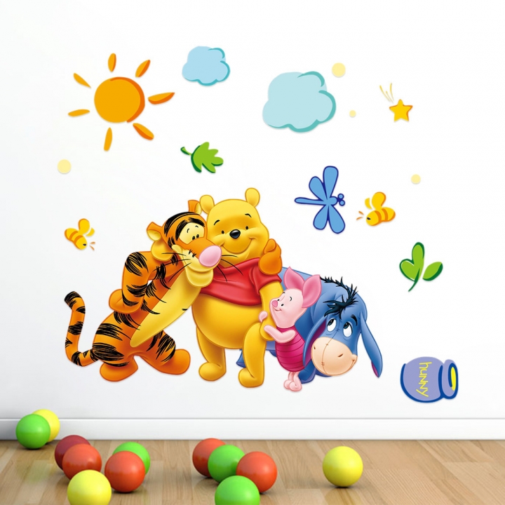 Cartoon kindergarten Winnie the Pooh Sticker bedroom living room background Wall Sticker