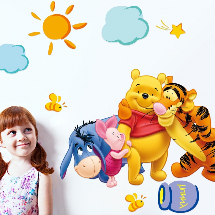Cartoon kindergarten Winnie the Pooh Sticker bedroom living room background Wall Sticker