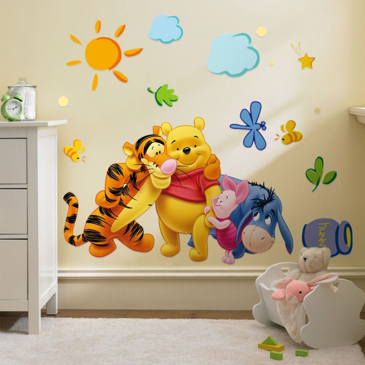 Cartoon kindergarten Winnie the Pooh Sticker bedroom living room background Wall Sticker