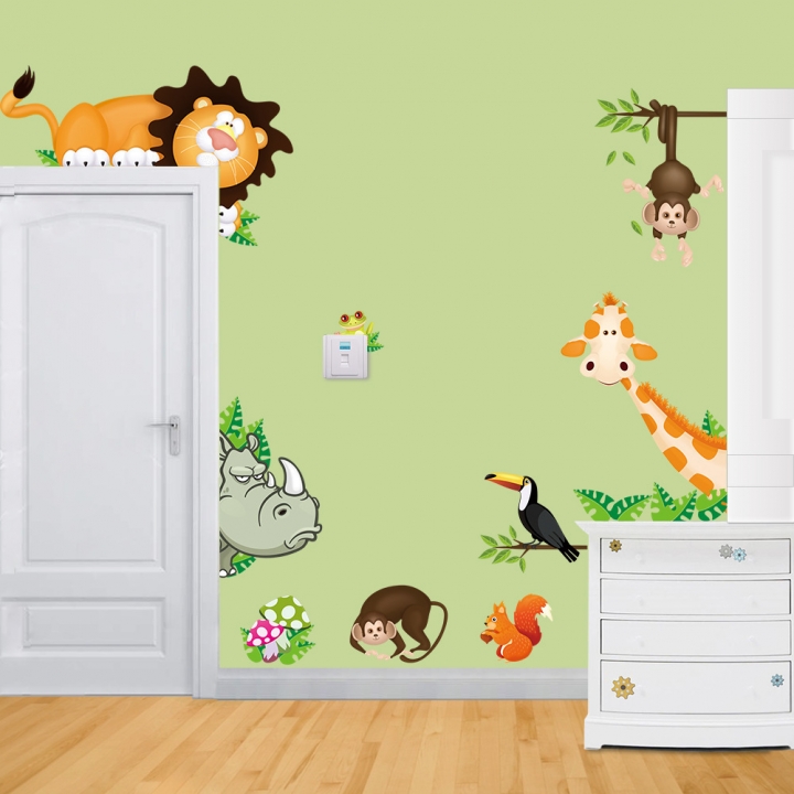Giraffe Monkey lion zoo Children's room background Wall sticker