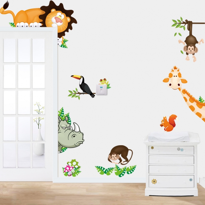 Giraffe Monkey lion zoo Children's room background Wall sticker